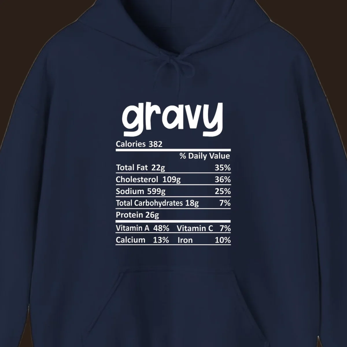 Gravy nutrition facts label design with 'gravy' at the top and detailed nutritional information below.