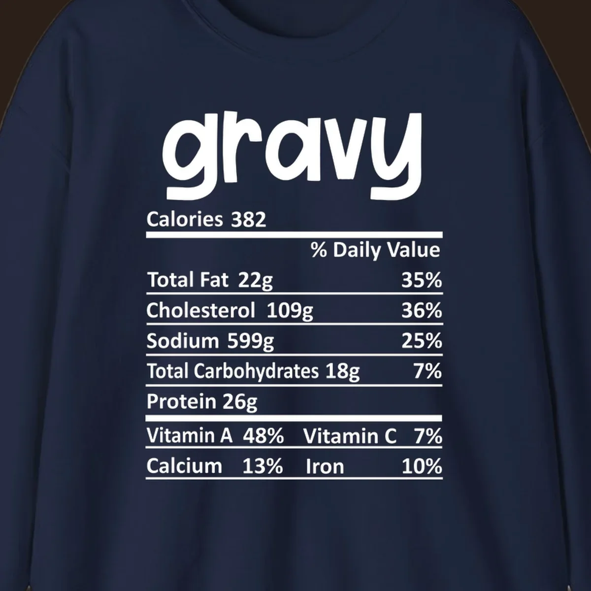 Gravy nutrition facts label design with 'gravy' at the top and detailed nutritional information below.