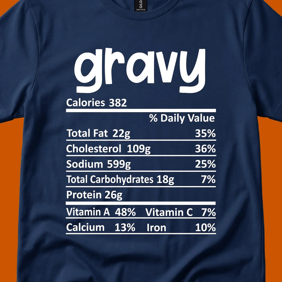 Gravy nutrition facts label design with 'gravy' at the top and detailed nutritional information below.