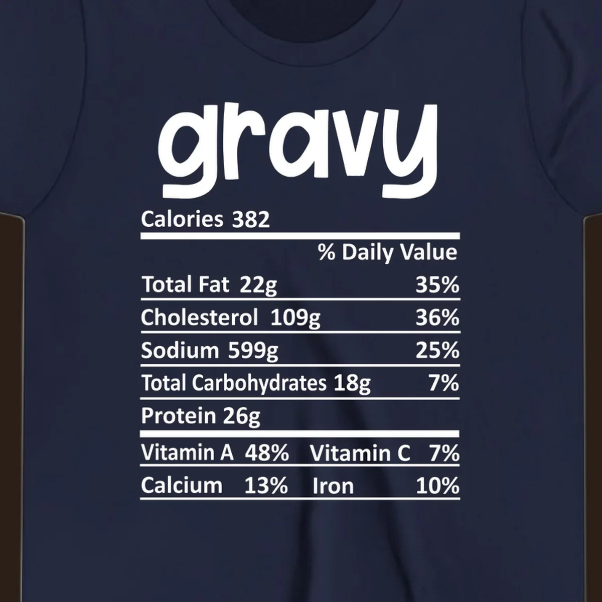 Gravy nutrition facts label design with 'gravy' at the top and detailed nutritional information below.
