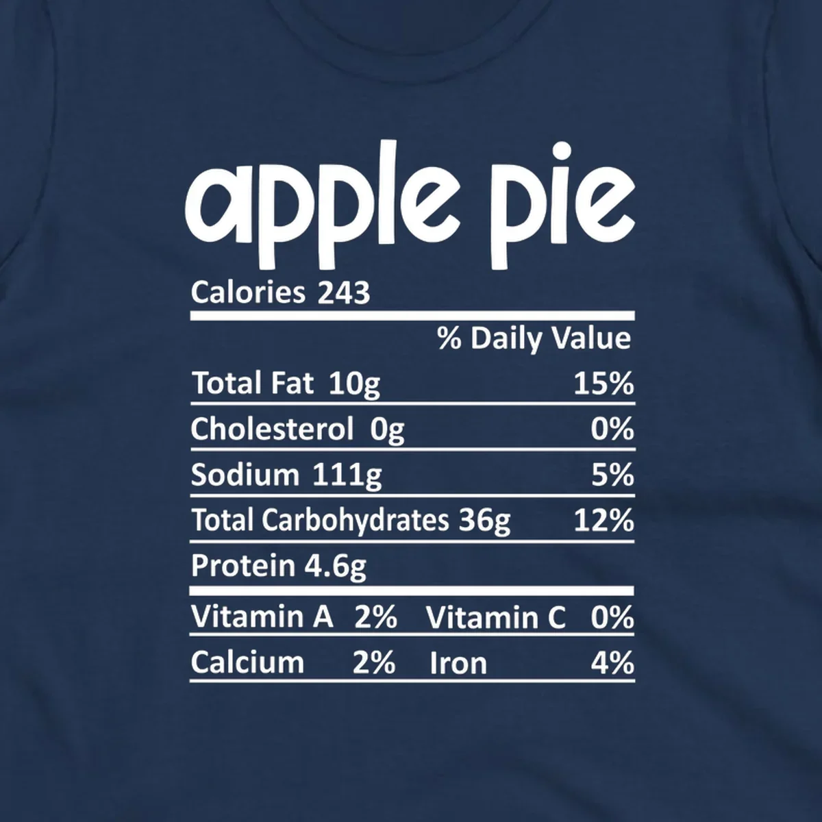 Apple pie nutrition facts label with calories, fat, carbs, protein, vitamins, and minerals.