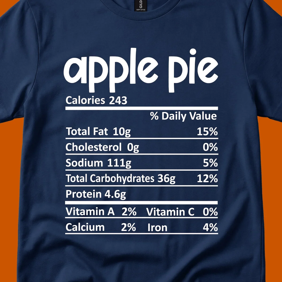 Apple pie nutrition facts label with calories, fat, carbs, protein, vitamins, and minerals.