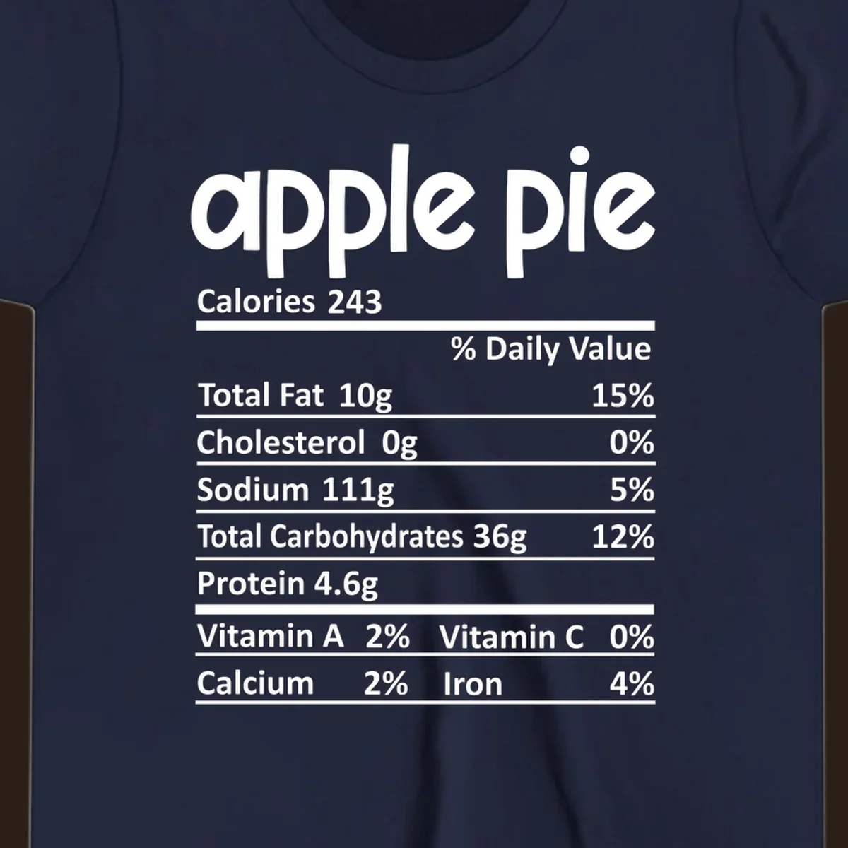 Apple pie nutrition facts label with calories, fat, carbs, protein, vitamins, and minerals.