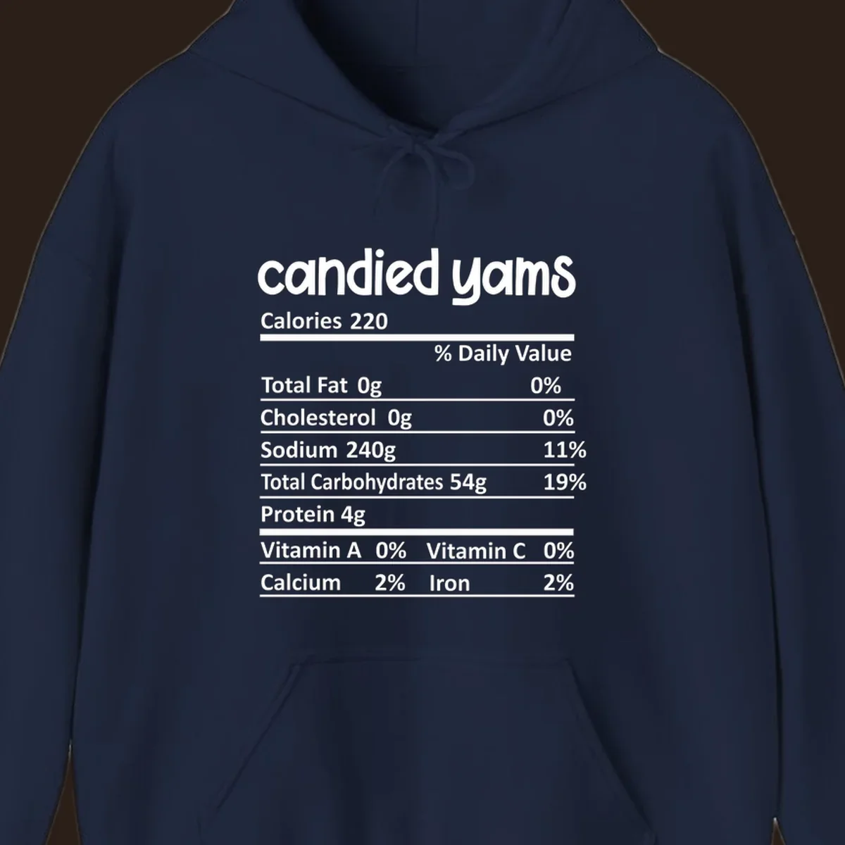 Candied yams nutrition facts label typography design. Thanksgiving food.