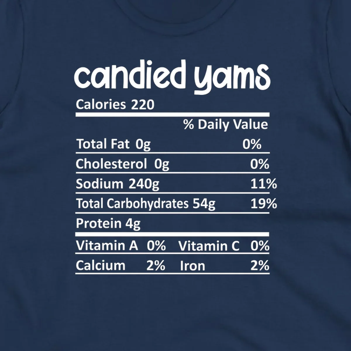 Candied yams nutrition facts label typography design. Thanksgiving food.