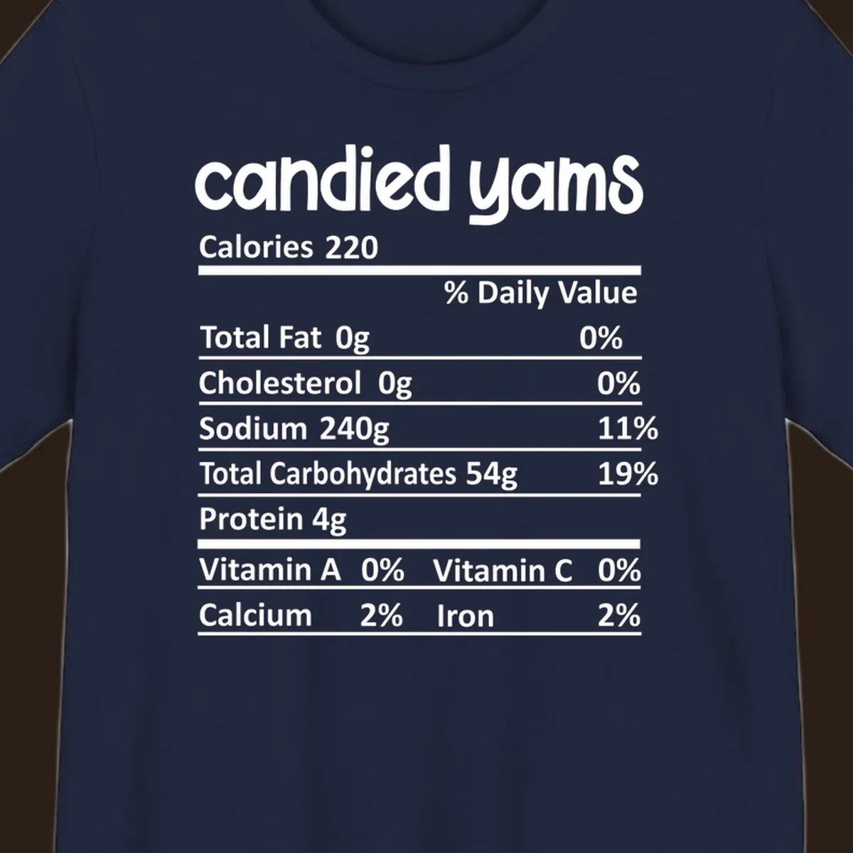 Candied yams nutrition facts label typography design. Thanksgiving food.