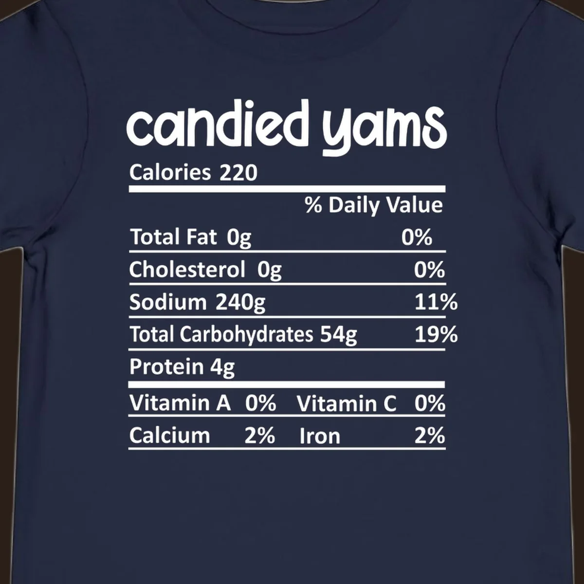Candied yams nutrition facts label typography design. Thanksgiving food.