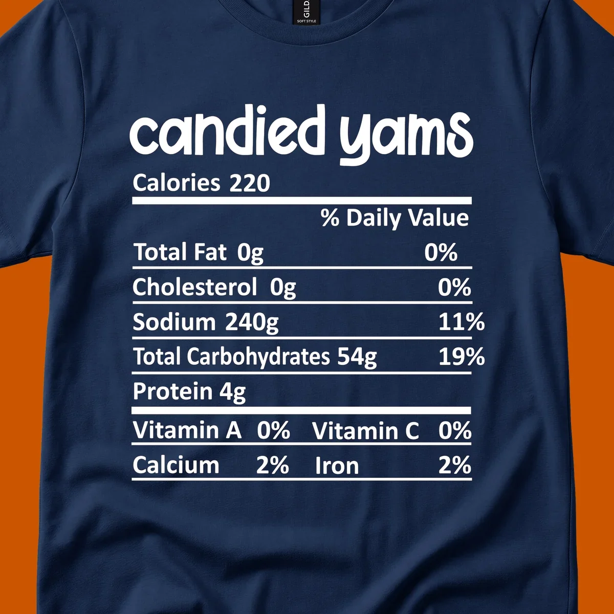 Candied yams nutrition facts label typography design. Thanksgiving food.