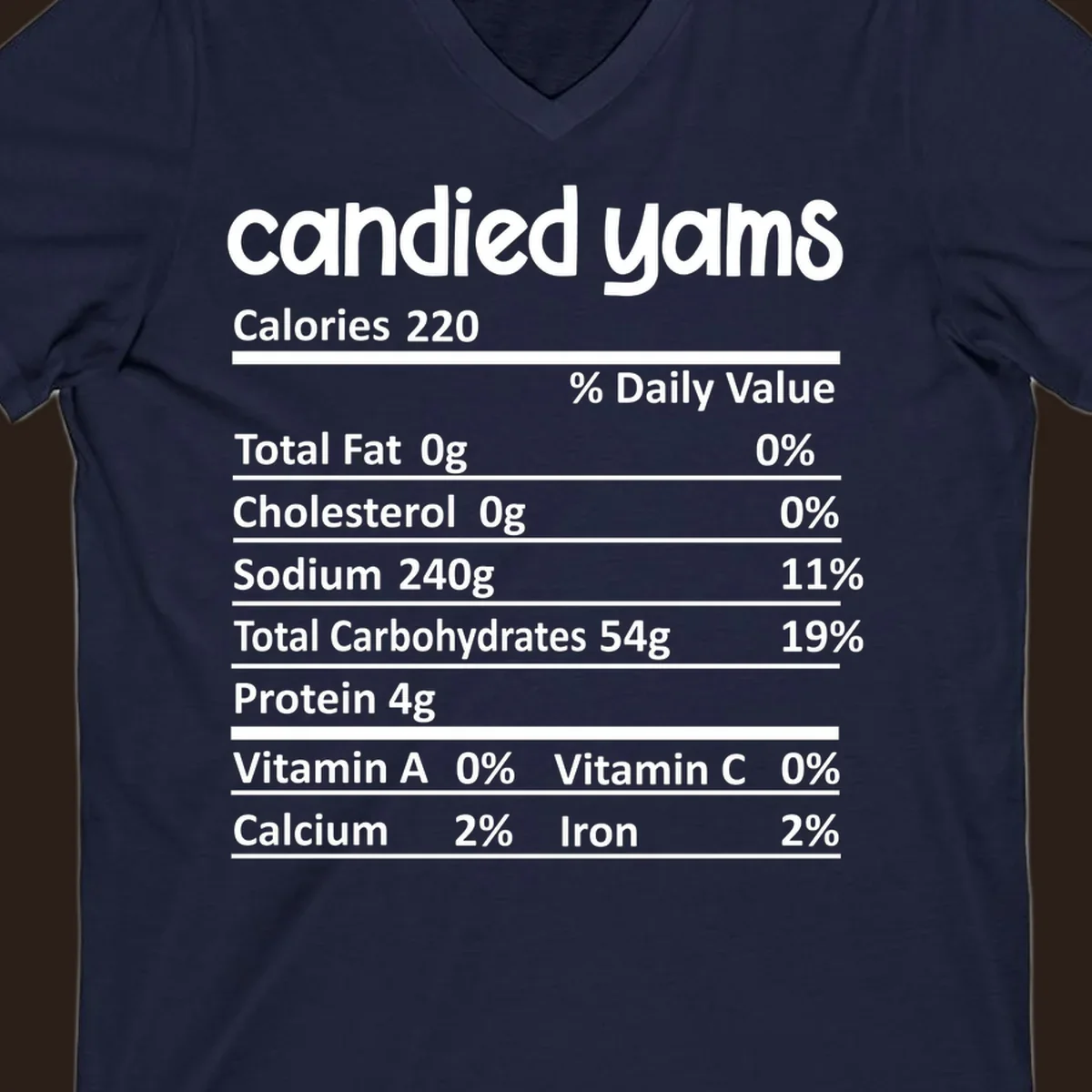 Candied yams nutrition facts label typography design. Thanksgiving food.