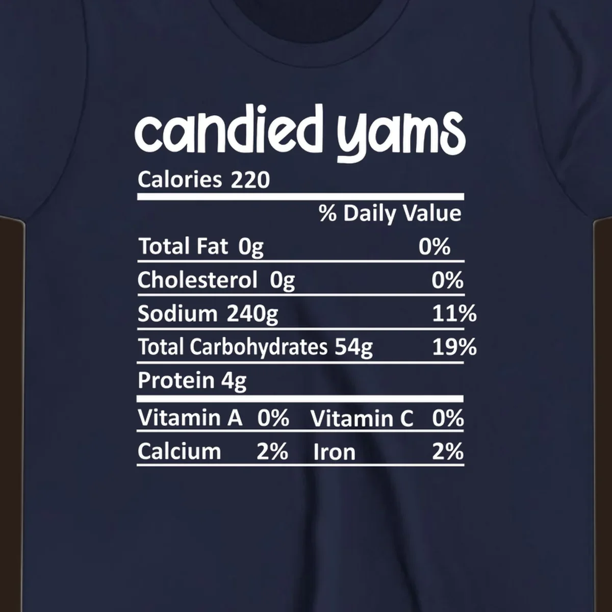 Candied yams nutrition facts label typography design. Thanksgiving food.