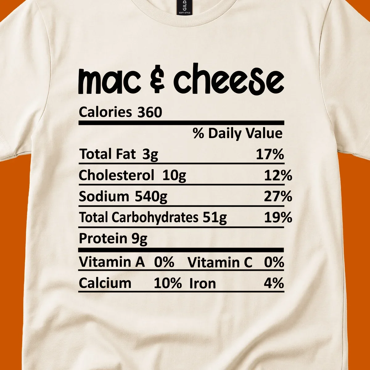 Mac & Cheese Nutrition Facts label design with white text on black.