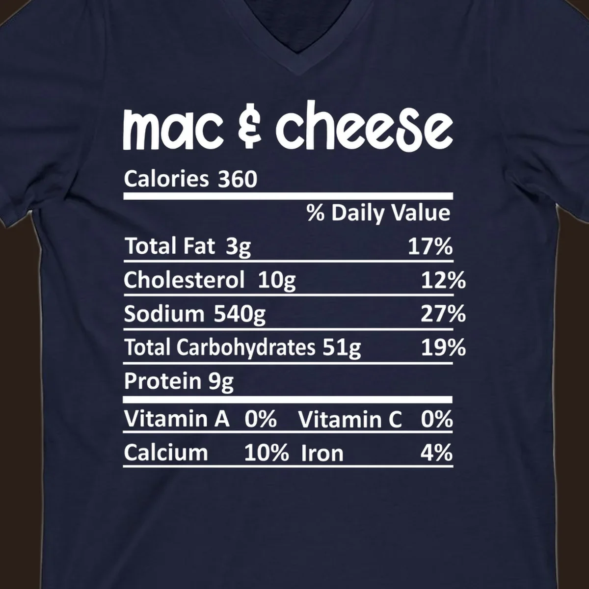 Mac & Cheese Nutrition Facts label design with white text on black.
