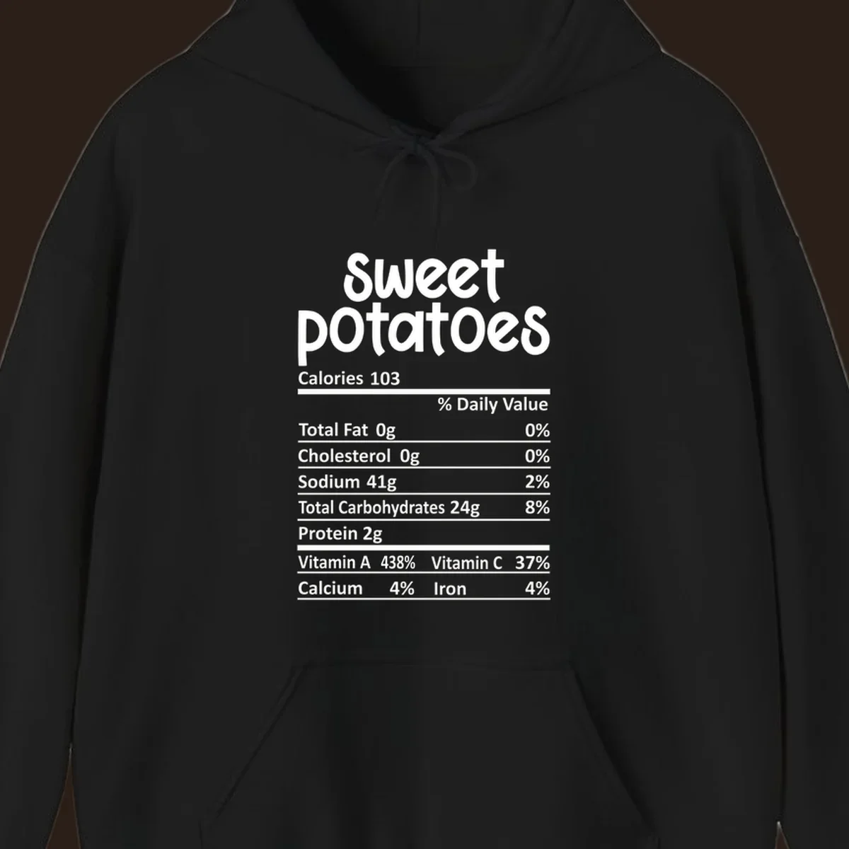 Sweet potatoes nutrition facts label design with vitamin and mineral content.