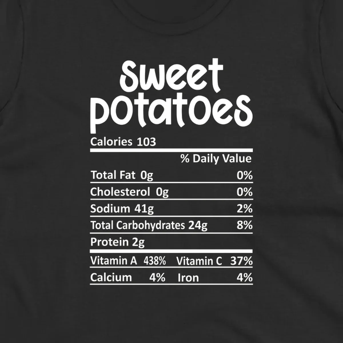 Sweet potatoes nutrition facts label design with vitamin and mineral content.