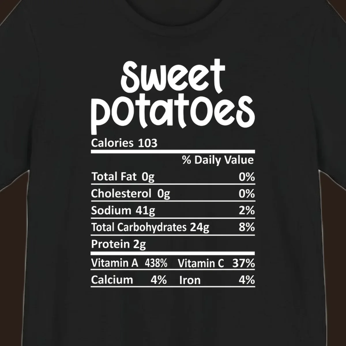 Sweet potatoes nutrition facts label design with vitamin and mineral content.