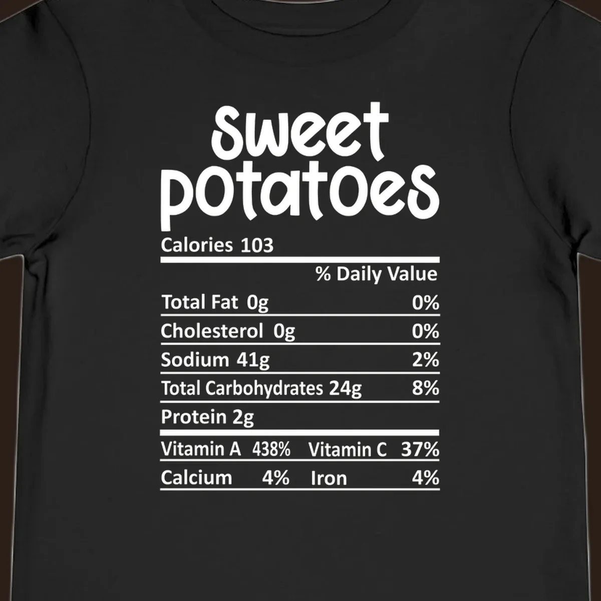 Sweet potatoes nutrition facts label design with vitamin and mineral content.