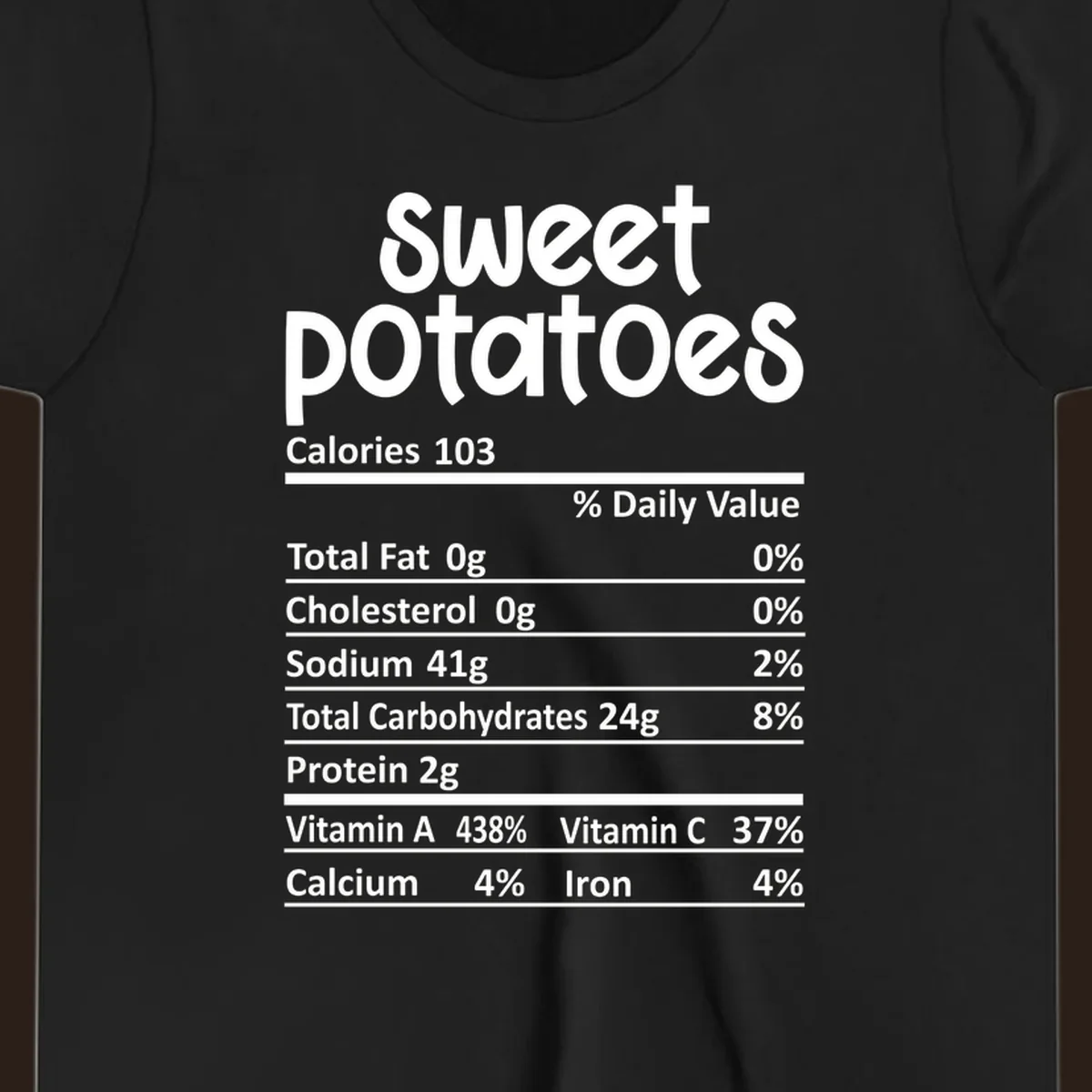 Sweet potatoes nutrition facts label design with vitamin and mineral content.