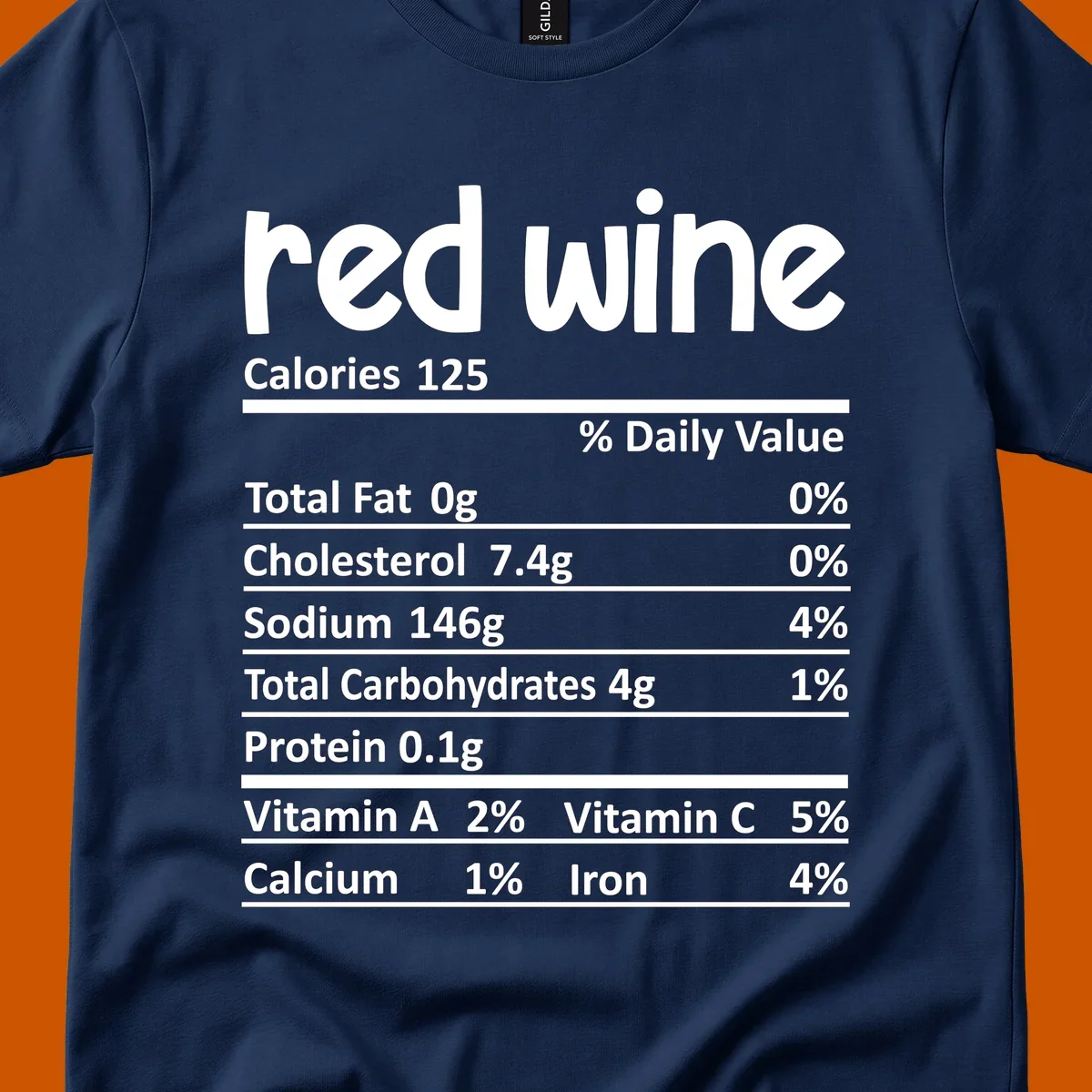 Red wine nutrition facts label with calories and nutritional components, white text on black.
