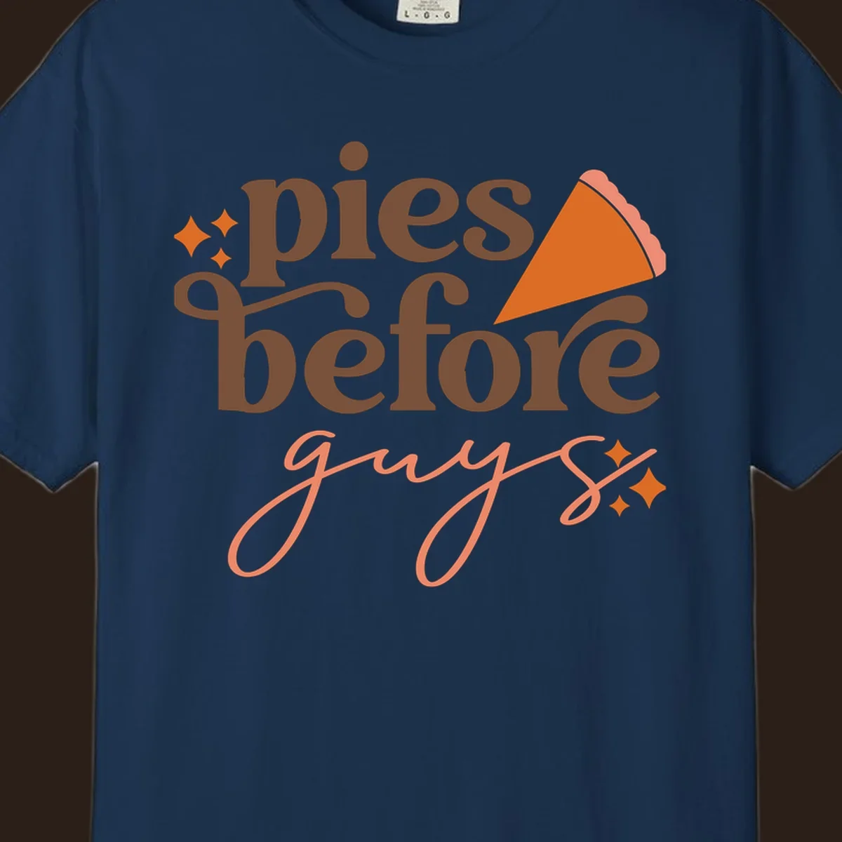 Pies before guys text with pumpkin pie slice and sparkles.