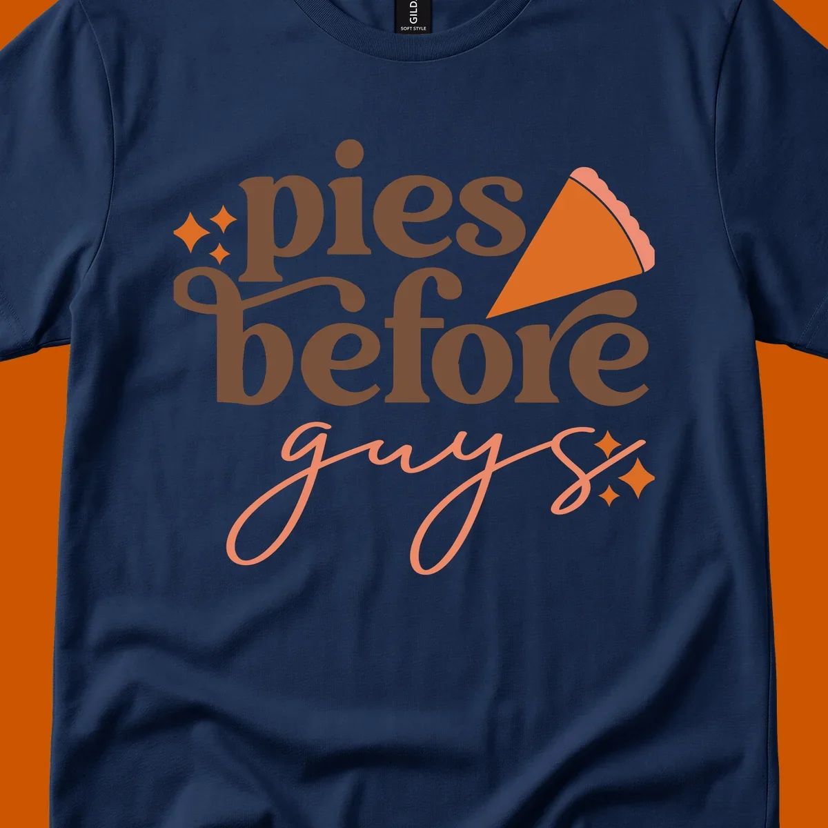 Pies before guys text with pumpkin pie slice and sparkles.