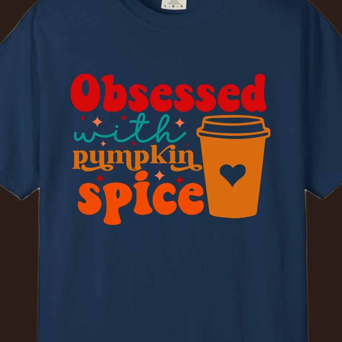 Obsessed with pumpkin spice retro wavy text and coffee cup design.