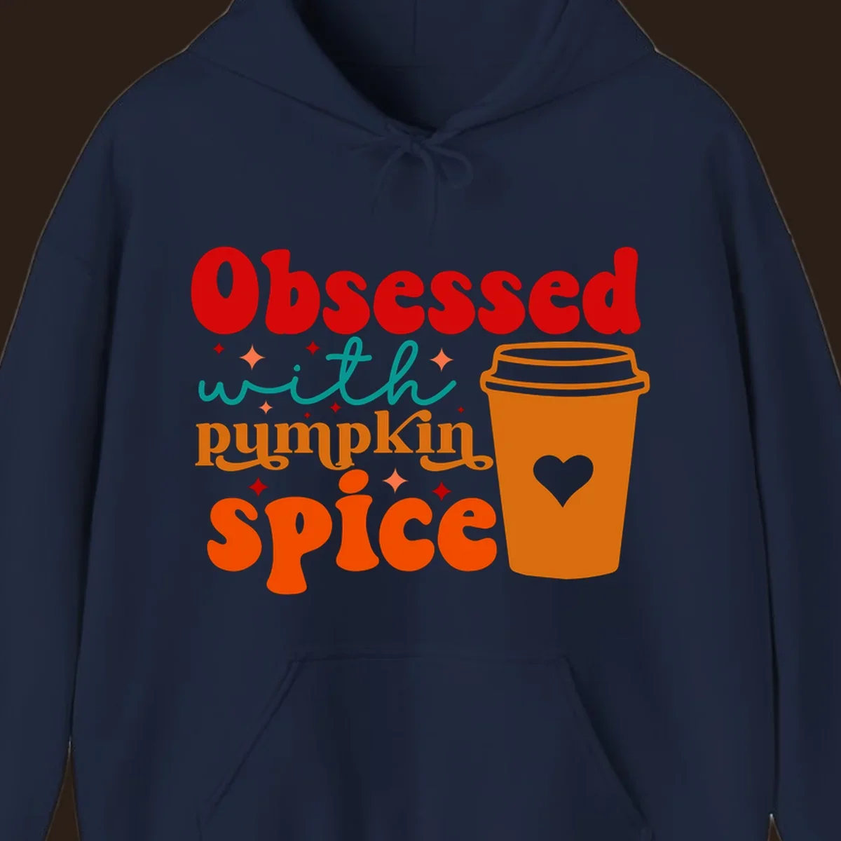 Obsessed with pumpkin spice retro wavy text and coffee cup design.