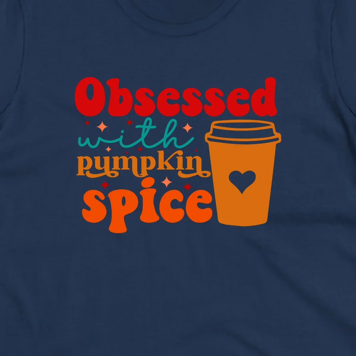Obsessed with pumpkin spice retro wavy text and coffee cup design.