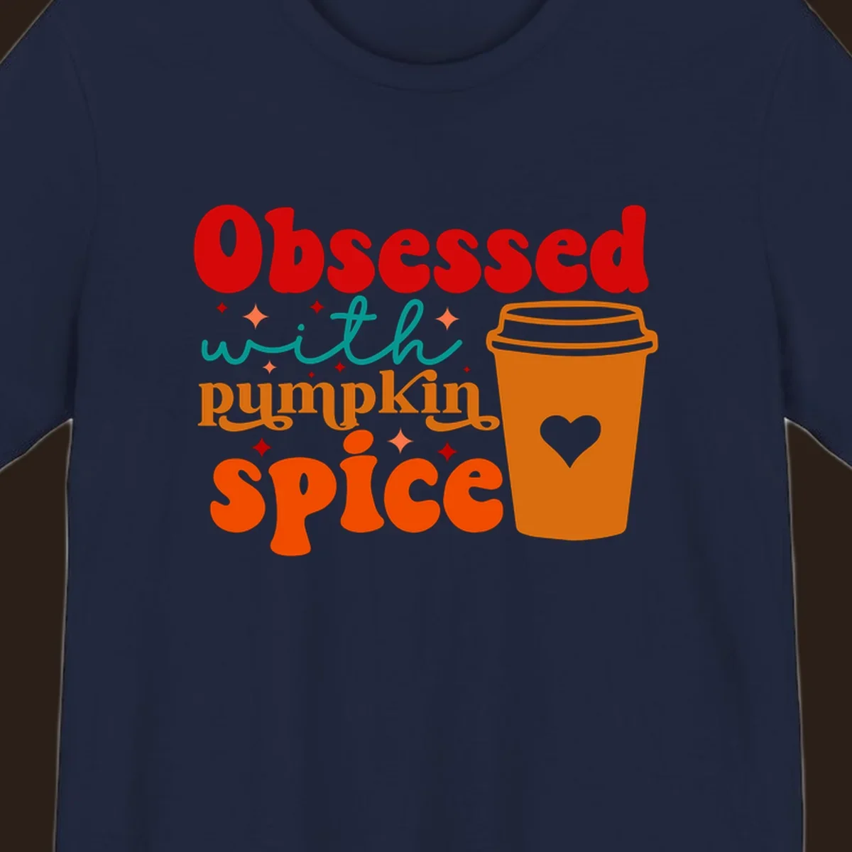 Obsessed with pumpkin spice retro wavy text and coffee cup design.