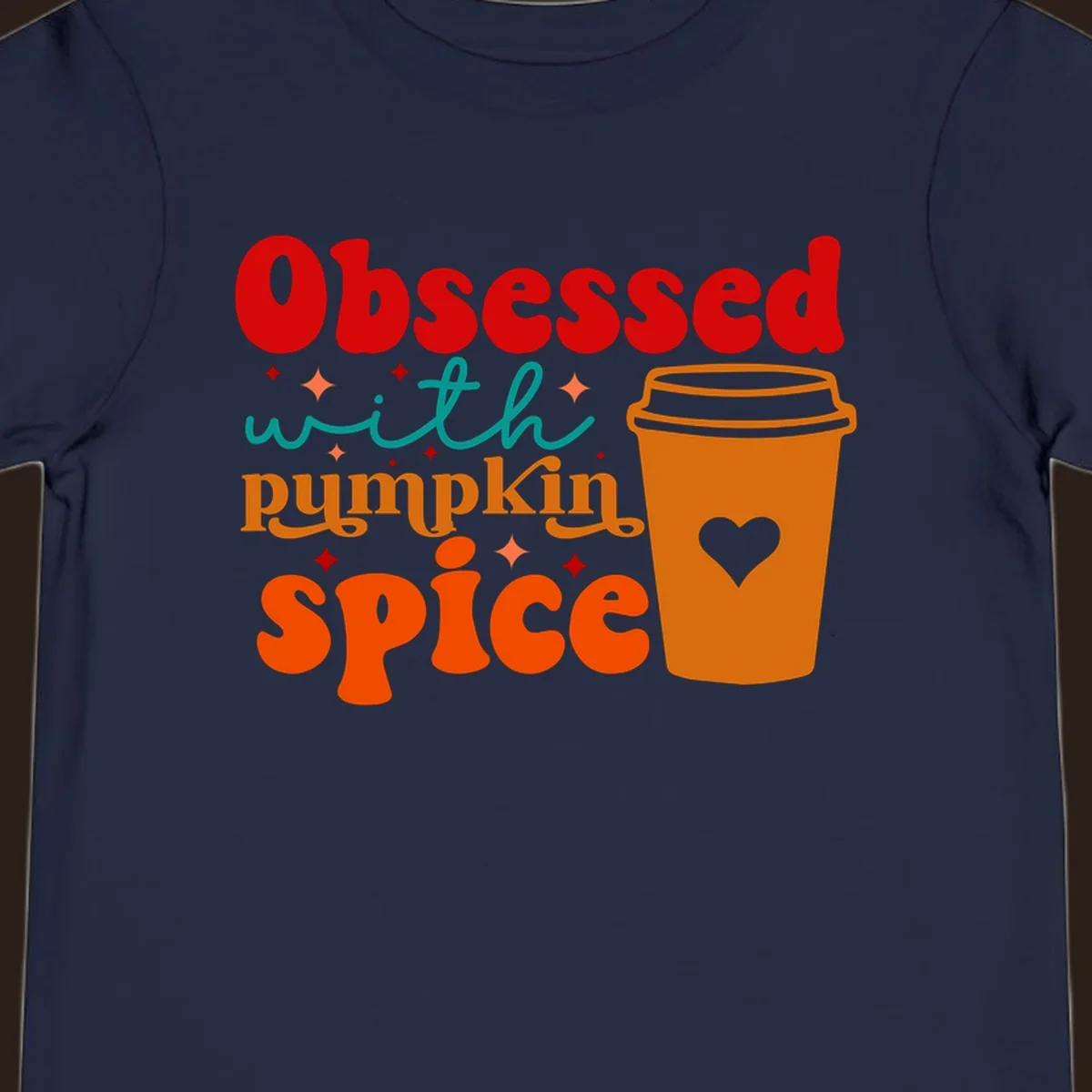 Obsessed with pumpkin spice retro wavy text and coffee cup design.