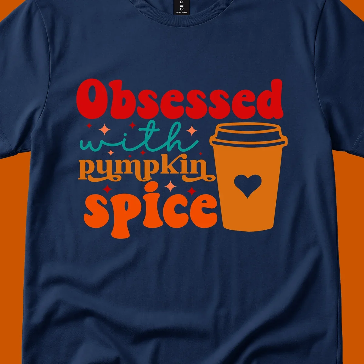 Obsessed with pumpkin spice retro wavy text and coffee cup design.