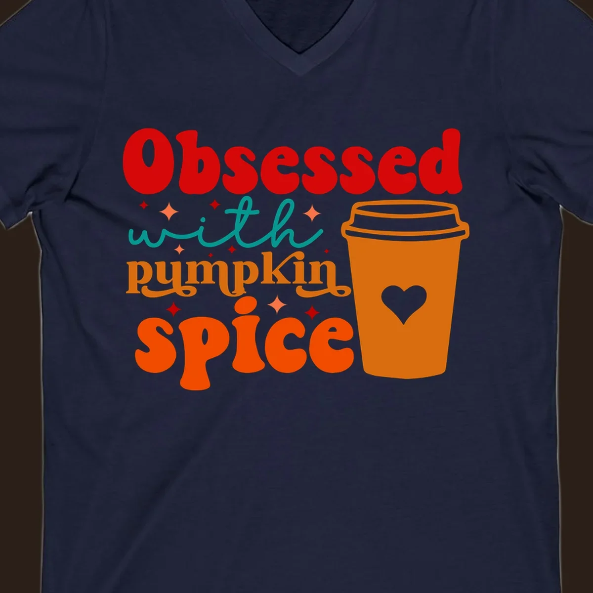 Obsessed with pumpkin spice retro wavy text and coffee cup design.