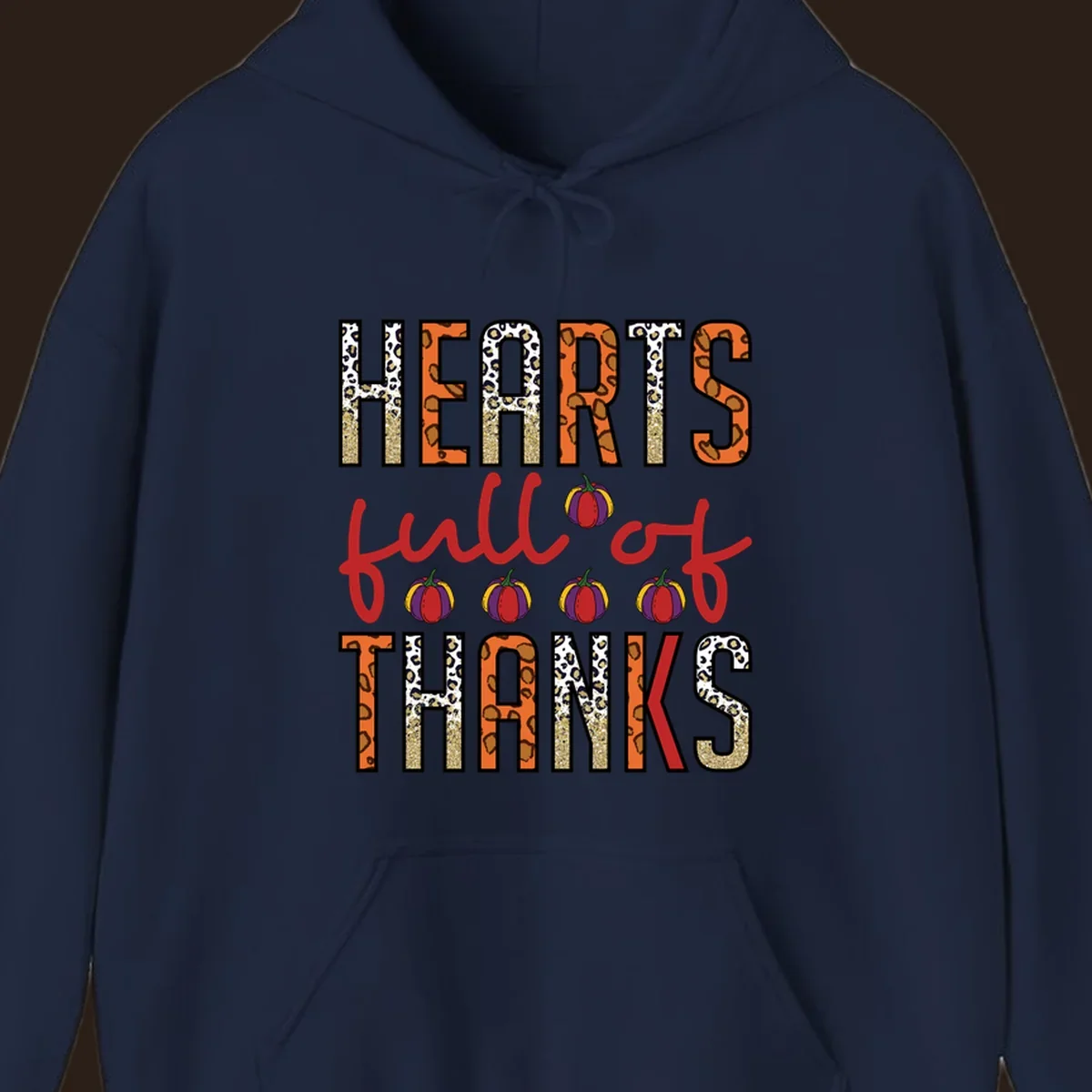 Hearts Full of Thanks pumpkins leopard print and glitter text design.