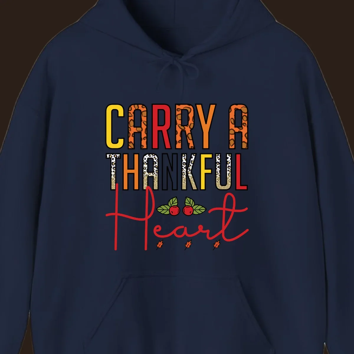 Carry a thankful heart design with leopard print and glitter accents.