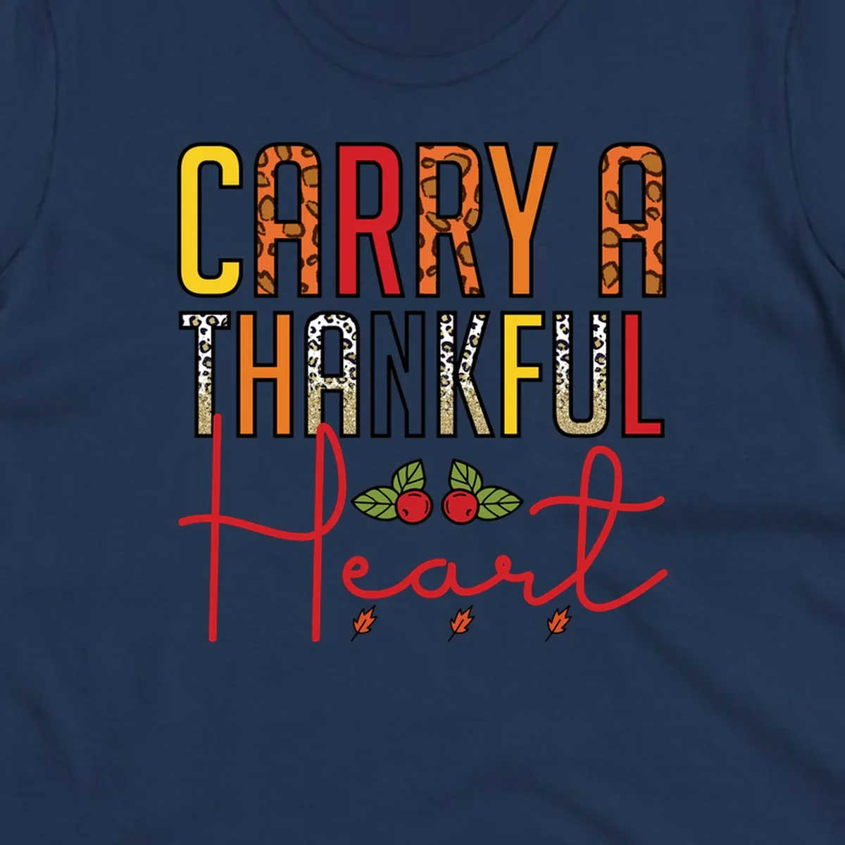 Carry a thankful heart design with leopard print and glitter accents.
