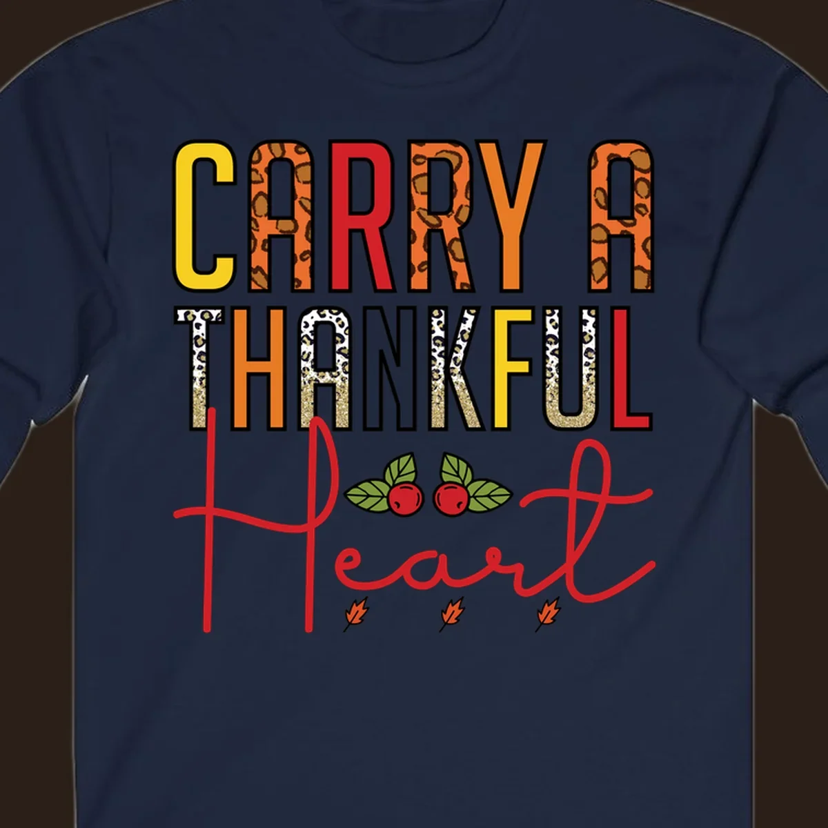 Carry a thankful heart design with leopard print and glitter accents.