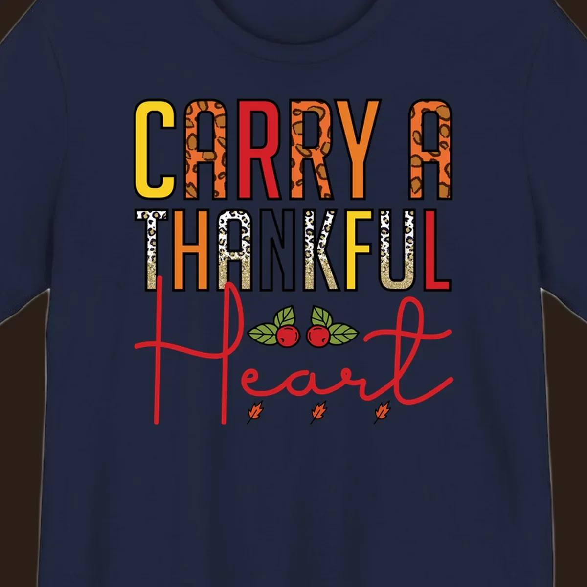 Carry a thankful heart design with leopard print and glitter accents.