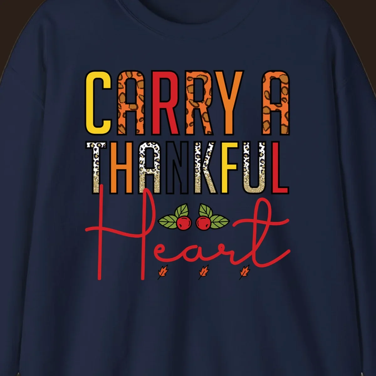 Carry a thankful heart design with leopard print and glitter accents.