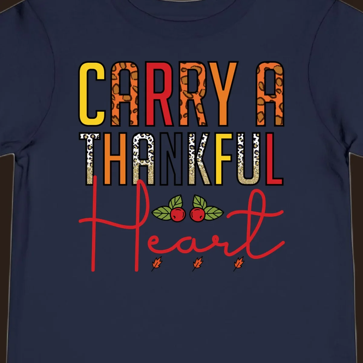 Carry a thankful heart design with leopard print and glitter accents.