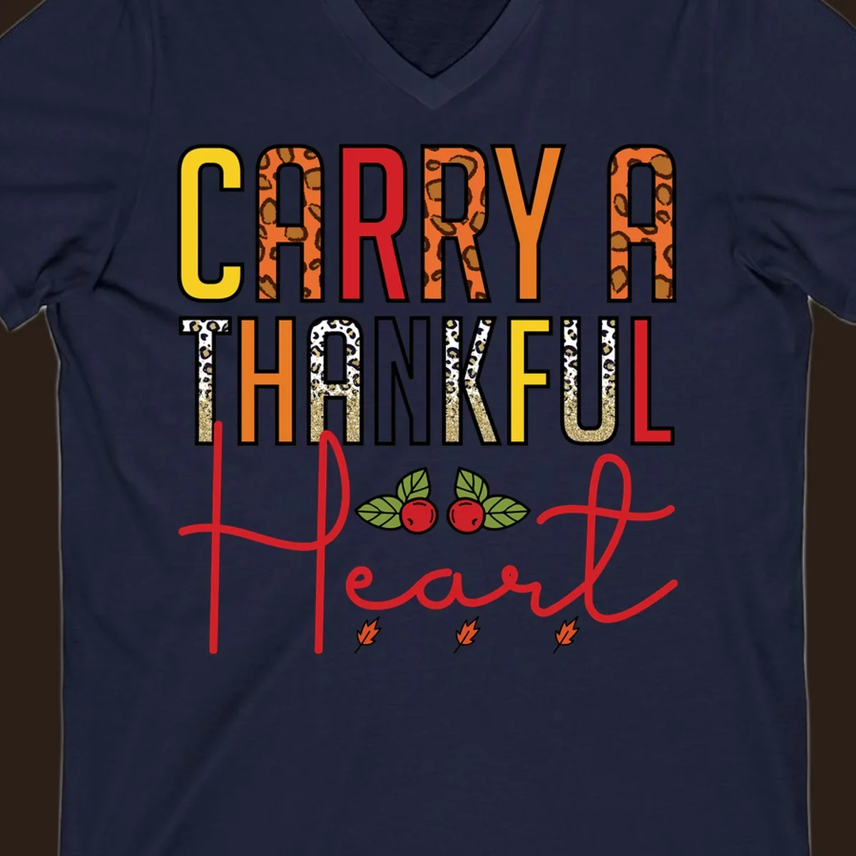Carry a thankful heart design with leopard print and glitter accents.