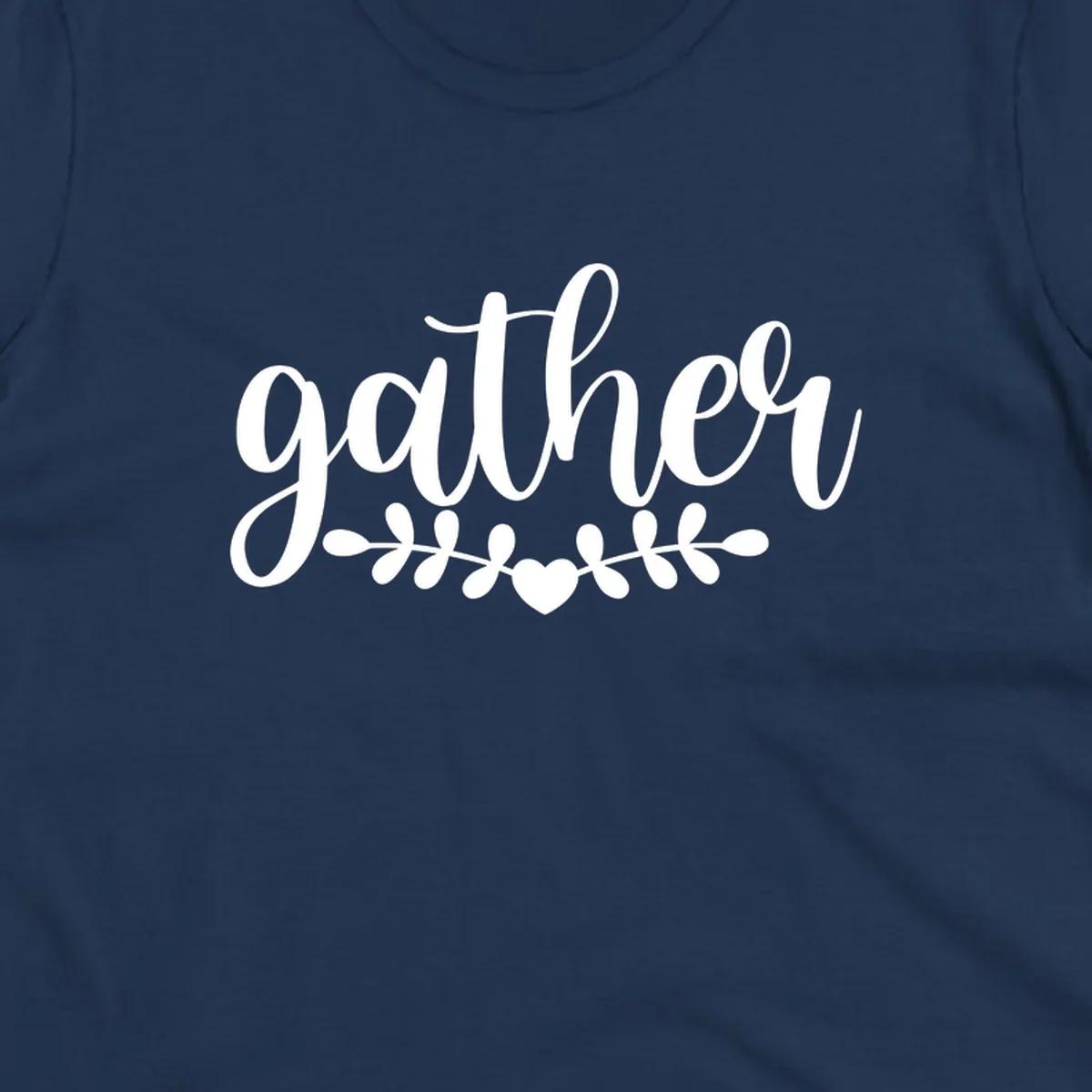 Gather together family script text with heart and leaves illustration.