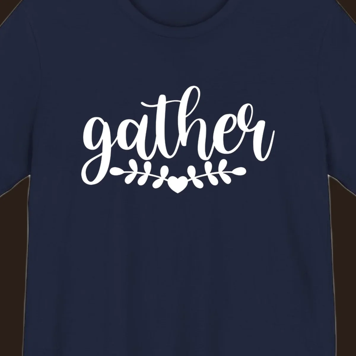 Gather together family script text with heart and leaves illustration.