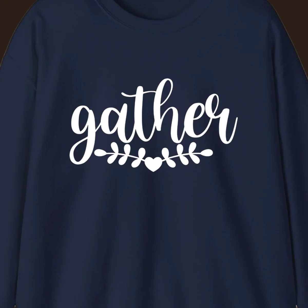 Gather together family script text with heart and leaves illustration.