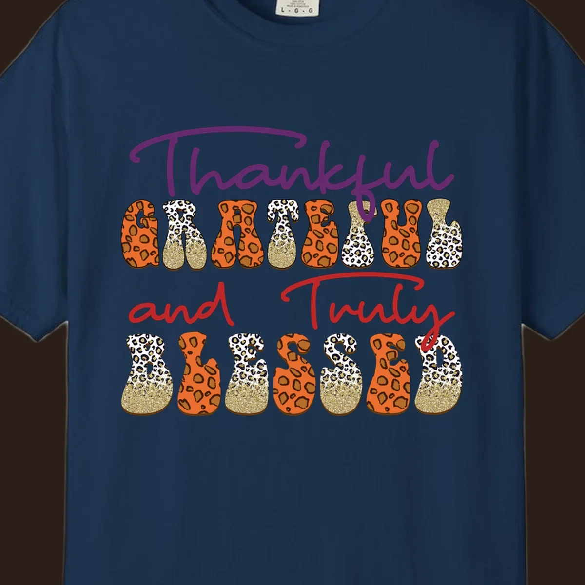 Thanksgiving sayings thankful grateful truly blessed leopard print and glitter text