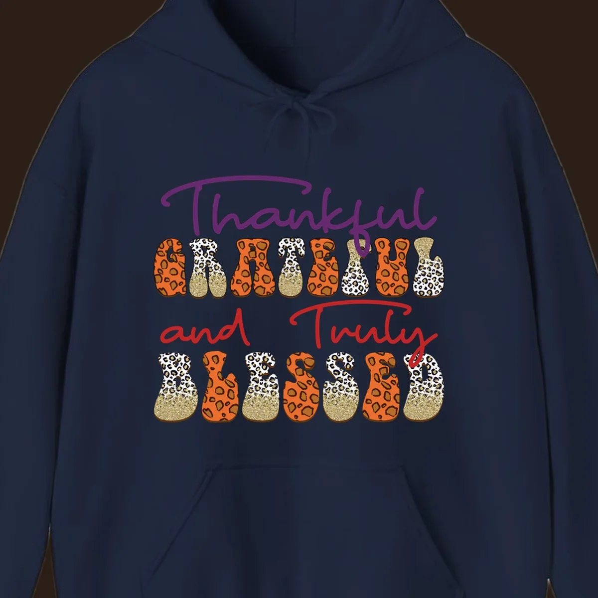 Thanksgiving sayings thankful grateful truly blessed leopard print and glitter text