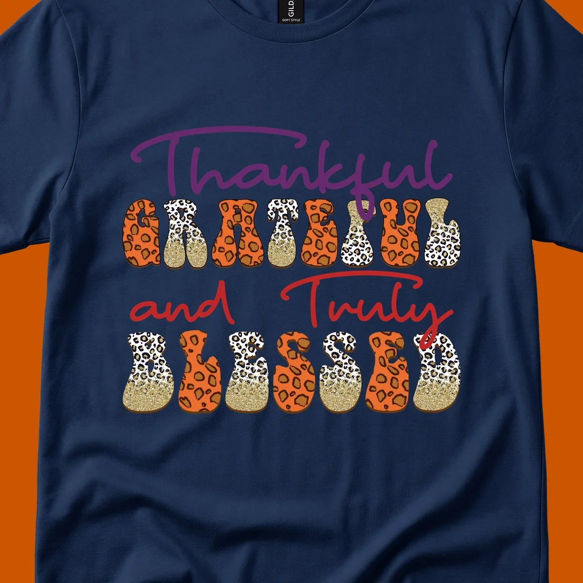 Thanksgiving sayings thankful grateful truly blessed leopard print and glitter text