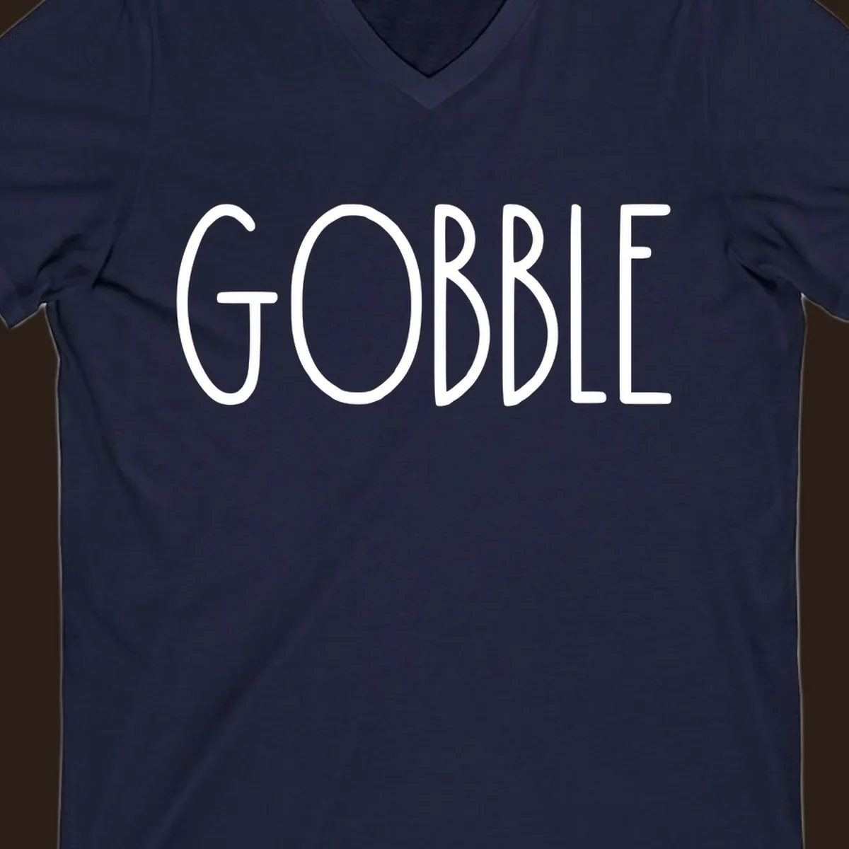 Gobble Thanksgiving text design in white on a dark background.
