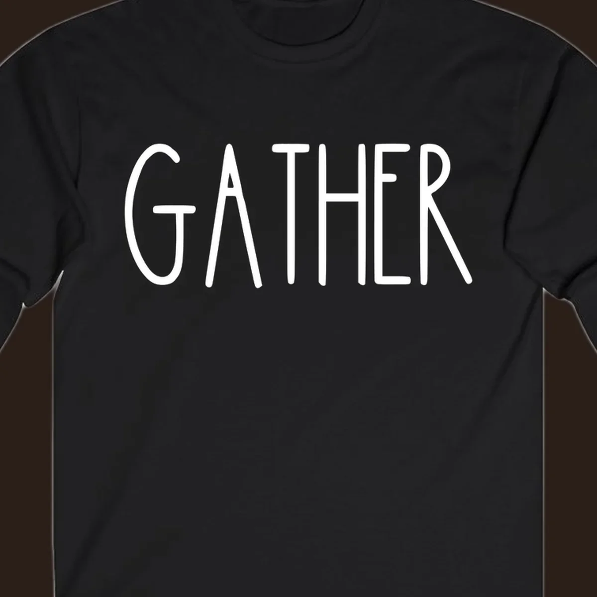 White typography design with the word GATHER, for family dinner gatherings.