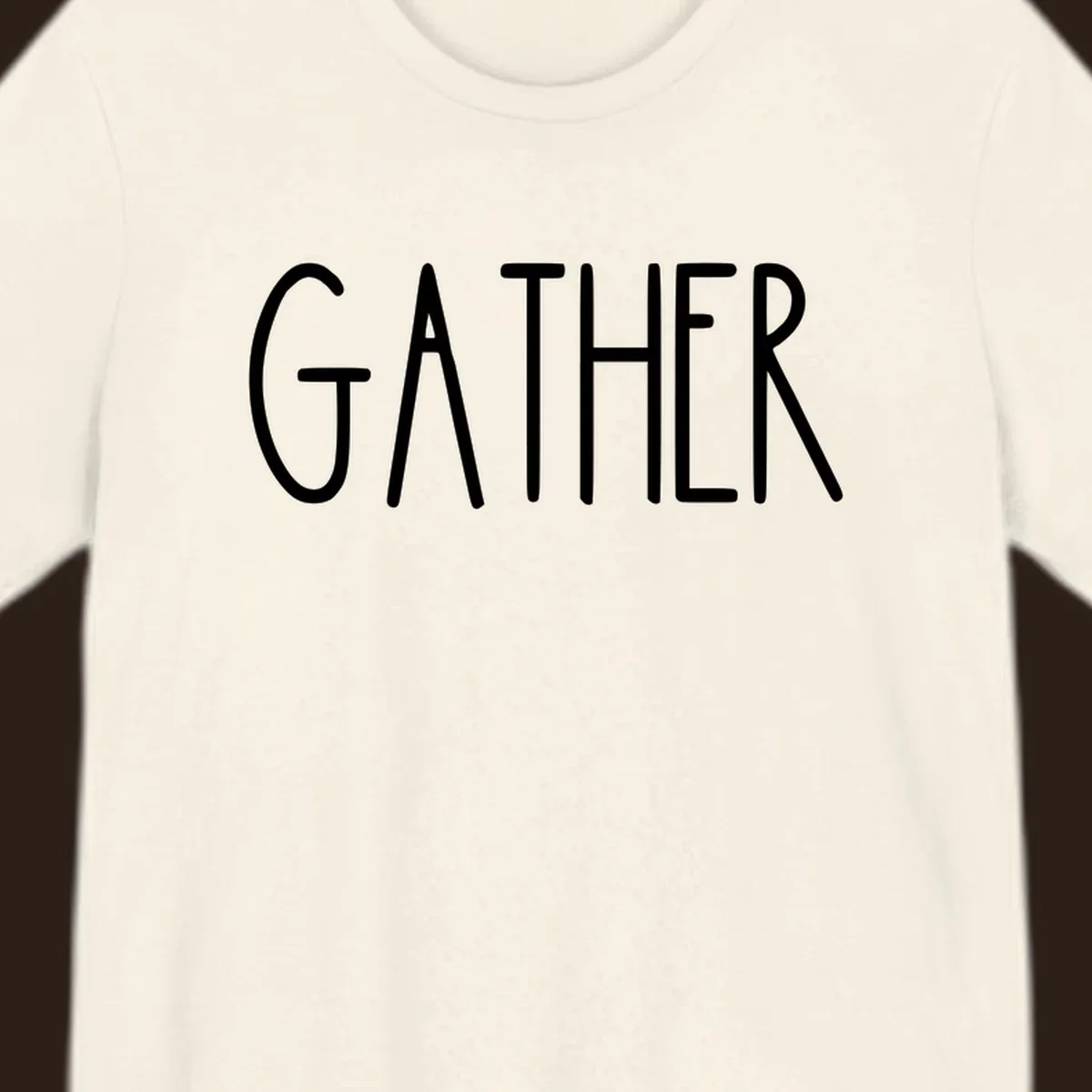 White typography design with the word GATHER, for family dinner gatherings.