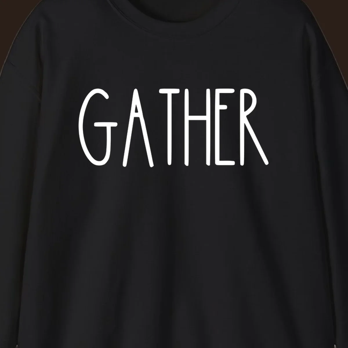 White typography design with the word GATHER, for family dinner gatherings.