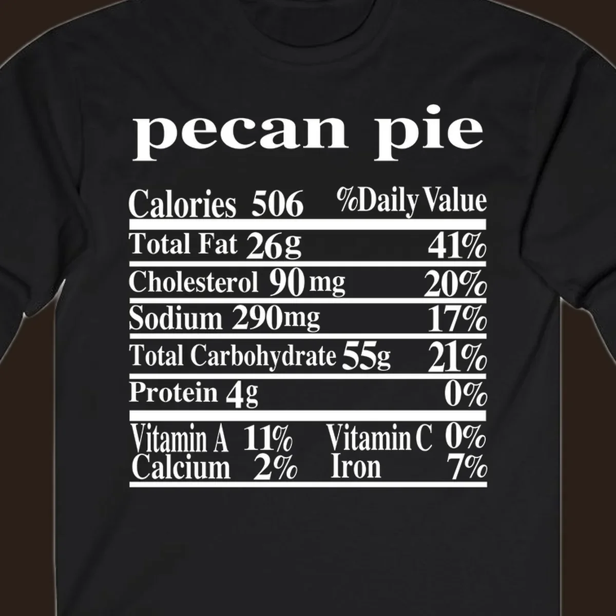 Pecan pie nutrition facts label design.